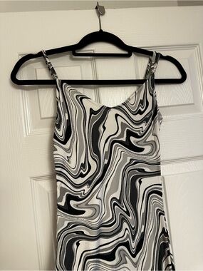 iris Black & White Swirl Midi Slip Dress